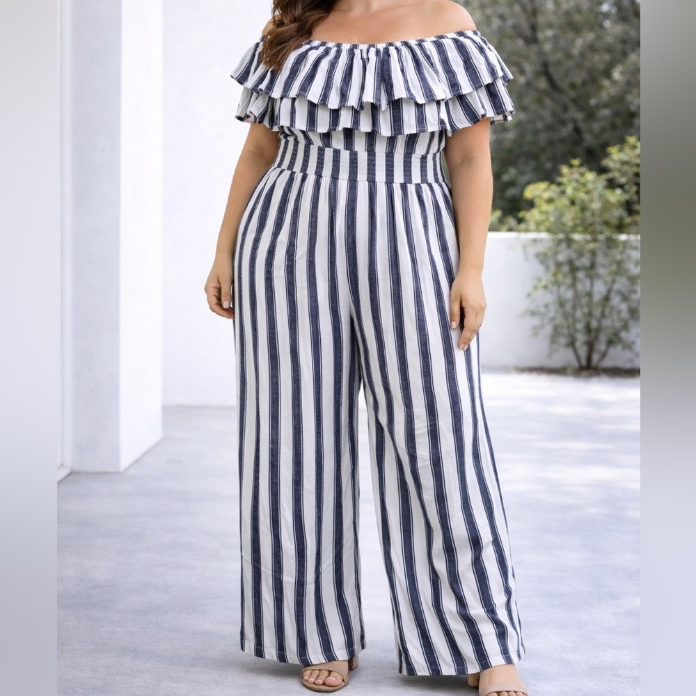 Ashley Stewart Black & White Striped Jumpsuit | Size 18/20 | Plus Size